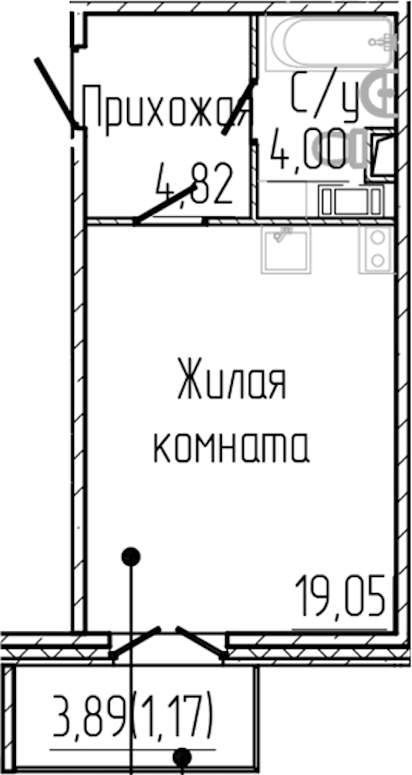 Квартира студия 29.04 м², 2/8 эт., ЖК «SERTOLOVO PARK»